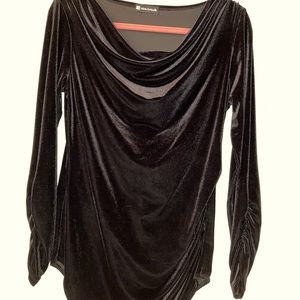 Stretch velvet top with cowl neck